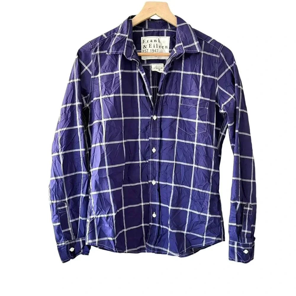 Frank And Eileen Barry Women’s Button Down Top Size Medium Plaid Crinkle Shirt